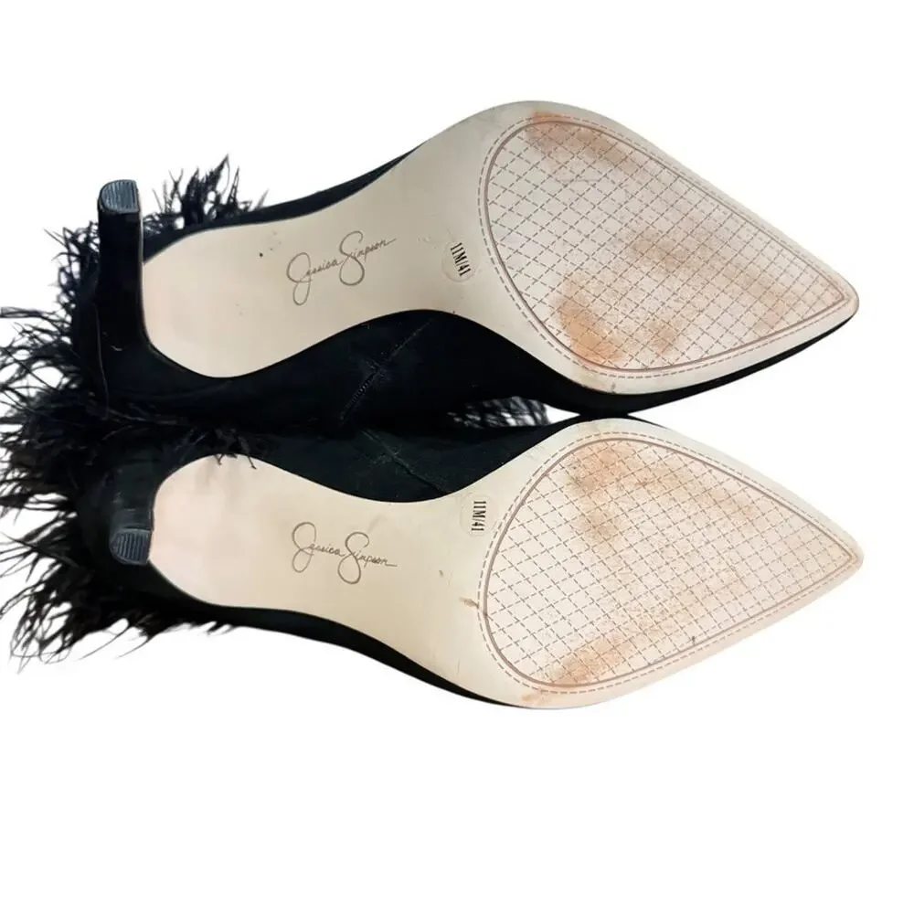 Jessica Simpson Piume Feather Black High Heel Ankle Boots Booties Shoes sz 10